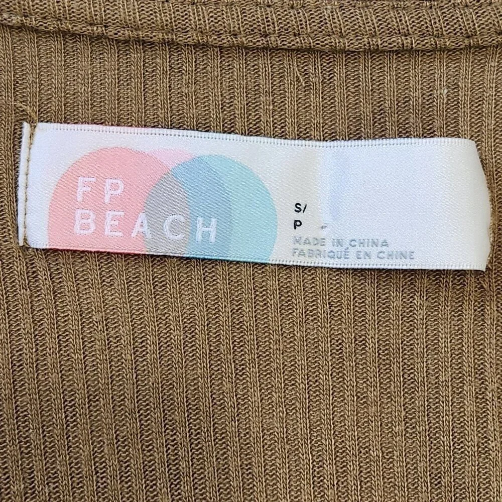 Free People Beach Lively Romper S Olive Green‎ Long Sleeve V-Neck Button Front